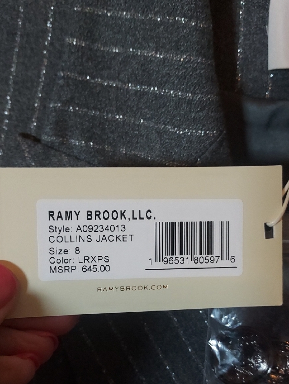 Ramy Brook Women's Collins Double-Breasted Metallic Pinstripe Blazer Size 8 - Picture 9 of 16